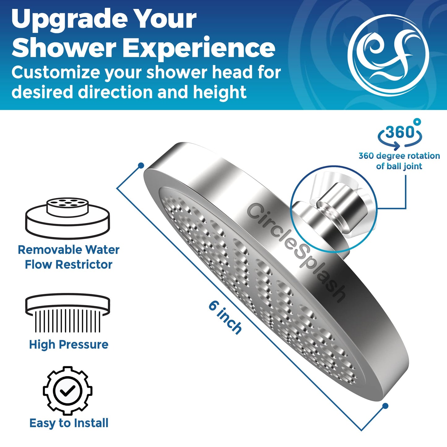 6-Inch Rainfall Shower Head – Multiple Finishes