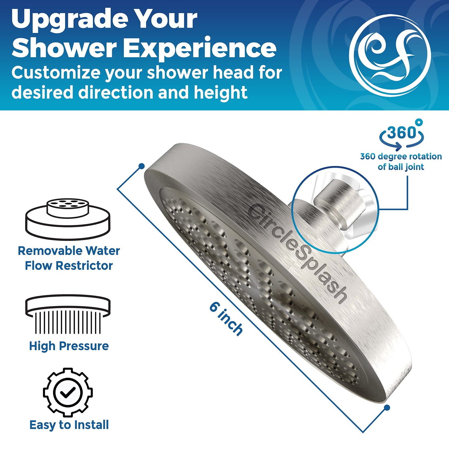 6-Inch Rainfall Shower Head – Multiple Finishes